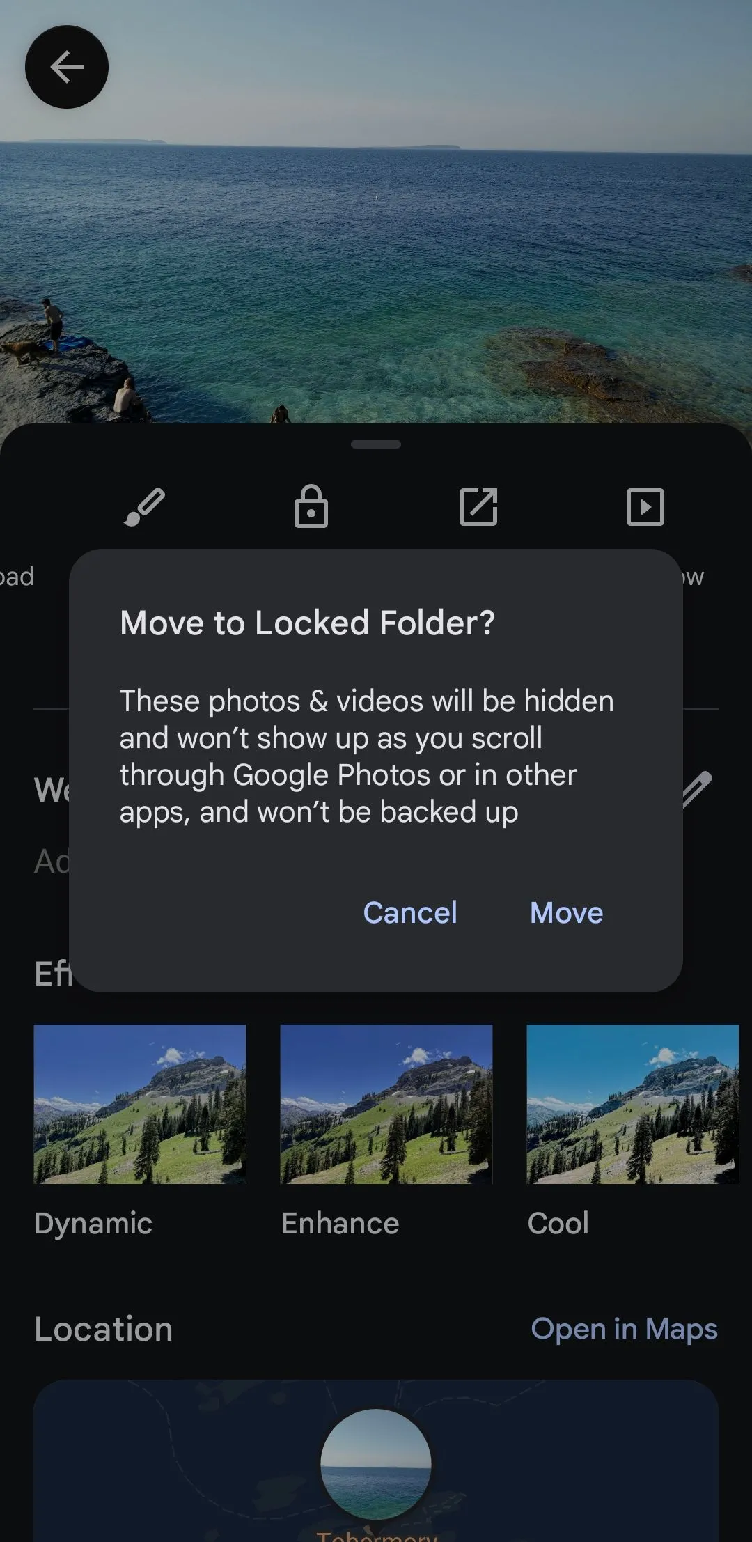 Lời nhắc chuyển đến Thư mục Khóa trong ứng dụng Google Photos trên di động