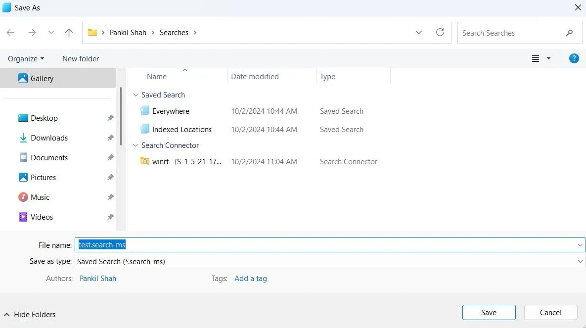Lựa chọn lưu tìm kiếm đã thực hiện trong File Explorer để dùng lại