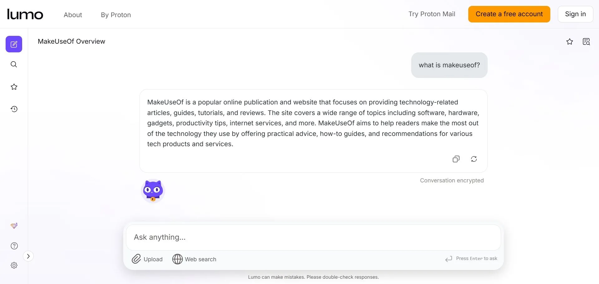 Lumo AI chatbot của Proton với giao diện quyền riêng tư và thông tin