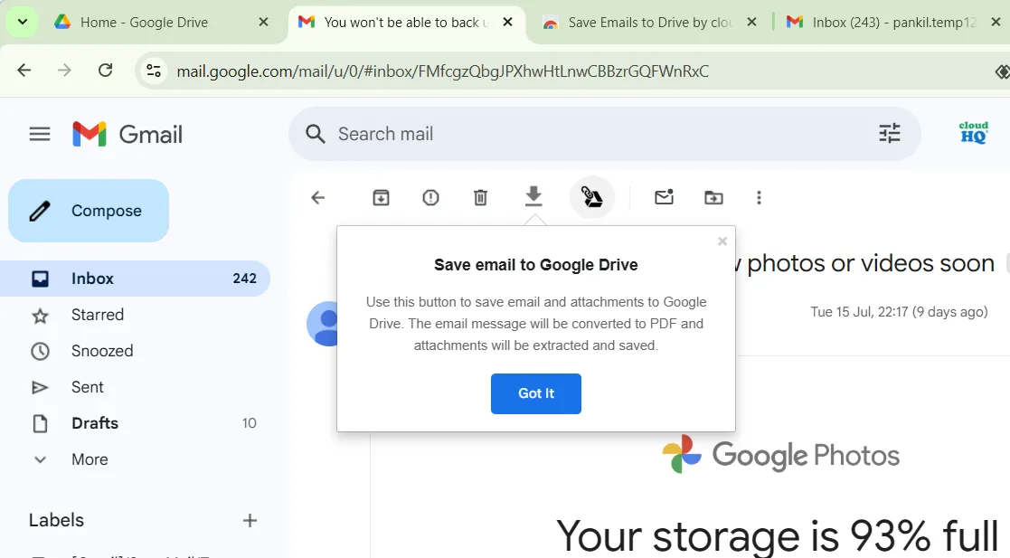 Lưu email từ Gmail vào Google Drive bằng tiện ích