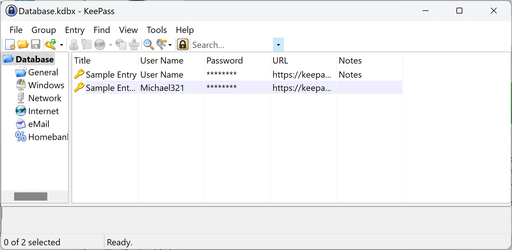 Lưu mật khẩu vào cơ sở dữ liệu KeePass mẫu trên Android