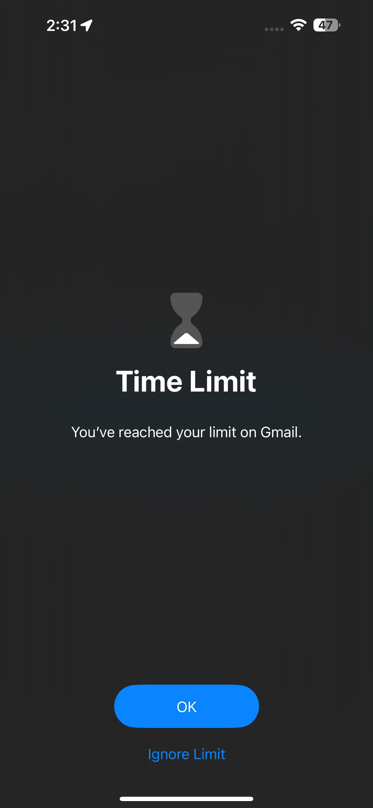 Màn hình &quot;Bạn đã đạt giới hạn&quot; khi mở ứng dụng Gmail trên iPhone