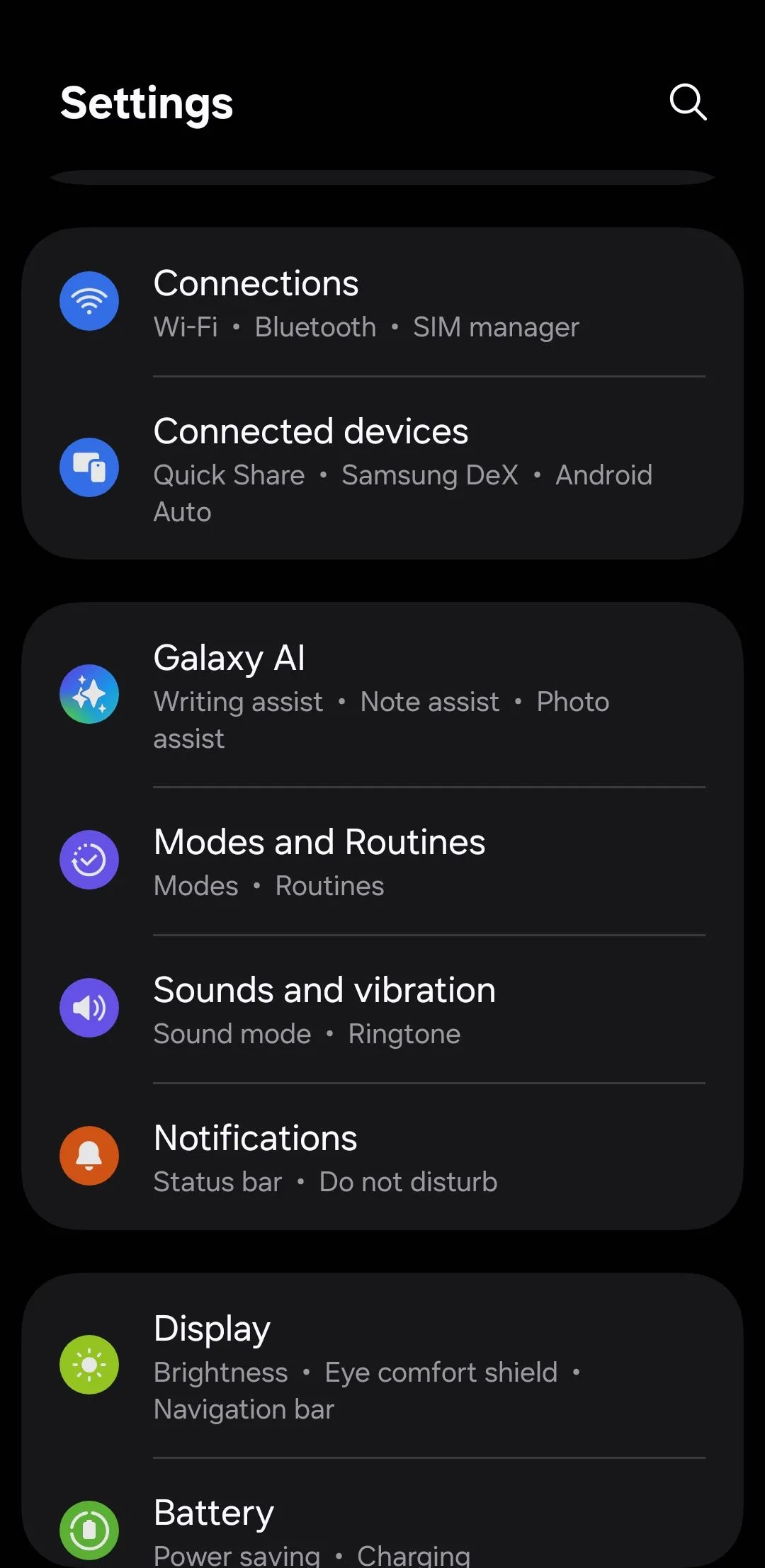Màn hình cài đặt chung trên điện thoại Android, nơi người dùng có thể tìm đến các tùy chọn bảo mật.