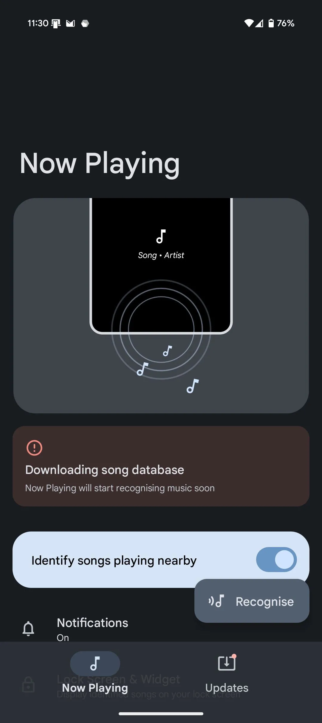 Màn hình cài đặt nâng cao của Ambient Music Mod trên Android, nơi người dùng có thể kích hoạt tùy chọn 'Sử dụng mã hóa thay thế' để tăng độ tin cậy của tính năng.