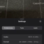 Màn hình cài đặt nâng cao của ứng dụng Final Cut Camera trên iPhone, hiển thị tùy chọn cho quay video chuyên nghiệp.