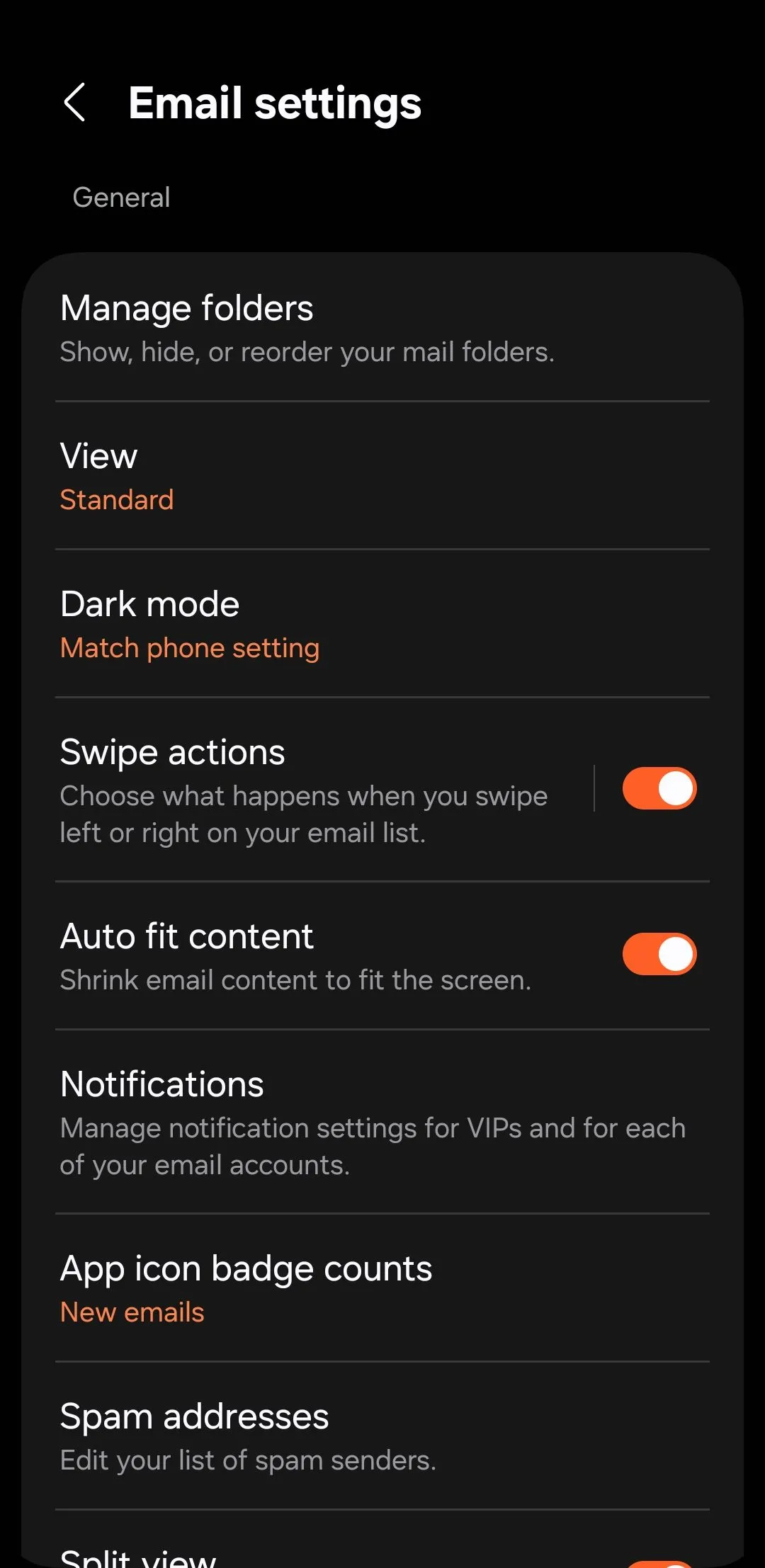 Màn hình cài đặt ứng dụng Samsung Email trên điện thoại Galaxy với các tùy chọn tài khoản