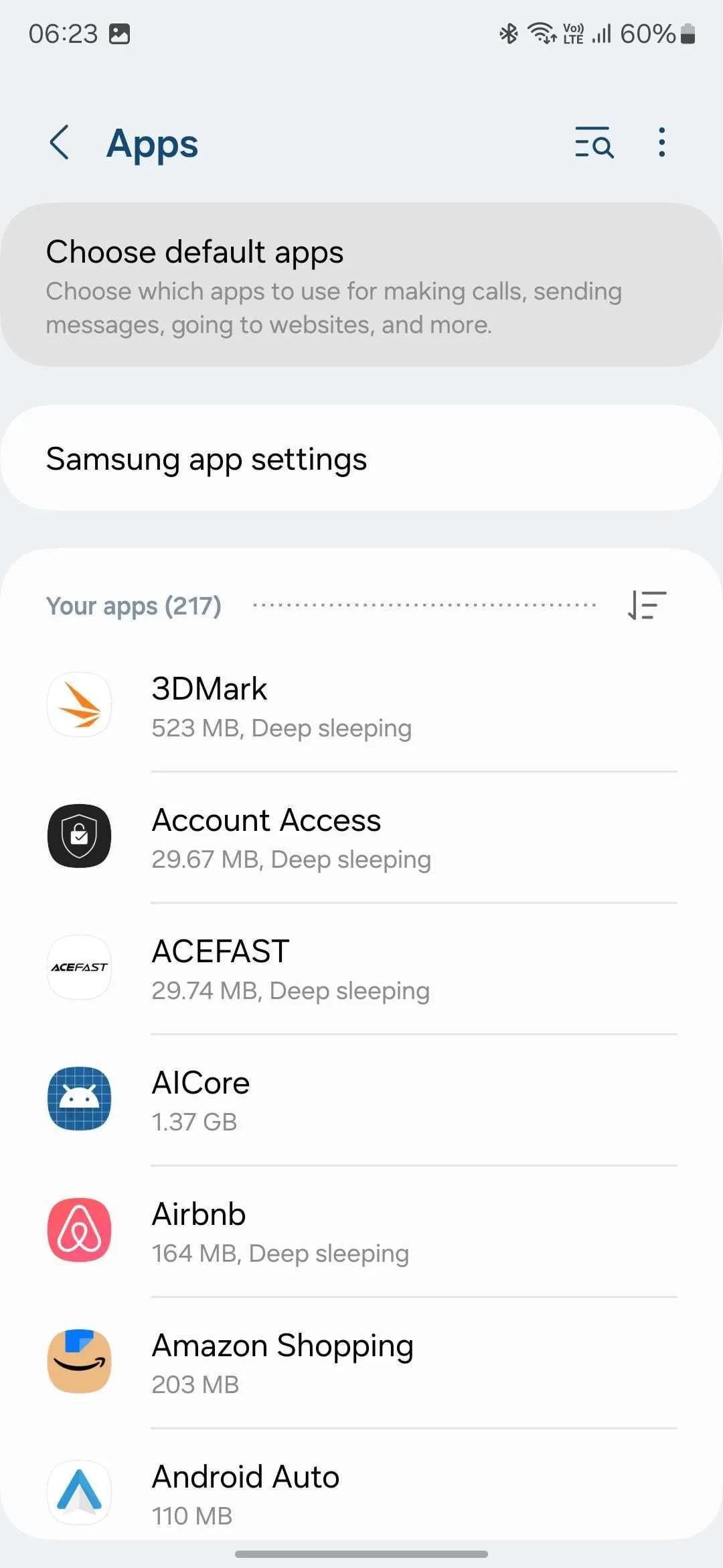 Màn hình cài đặt Ứng dụng trên điện thoại Samsung Galaxy S24 Ultra