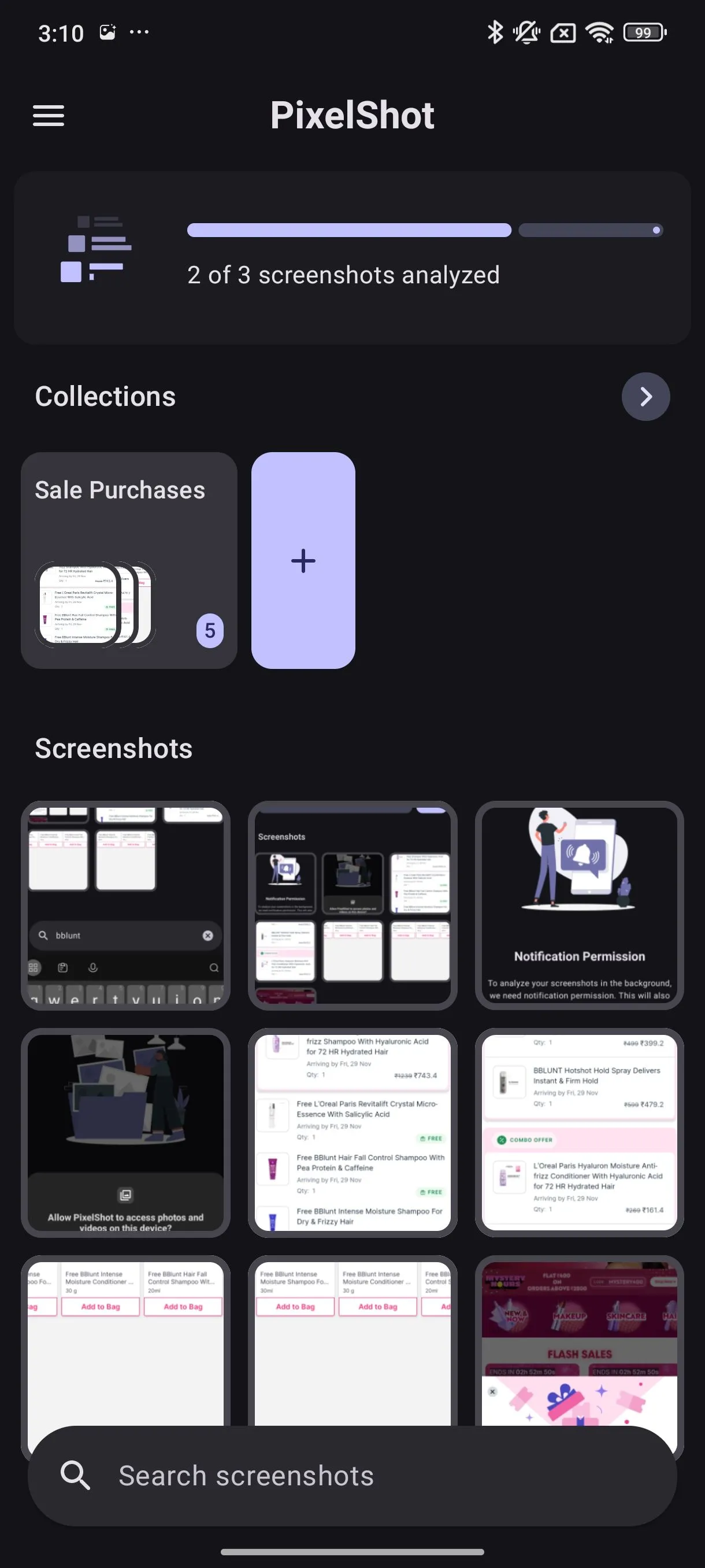 Màn hình chính của ứng dụng PixelShot trên Android
