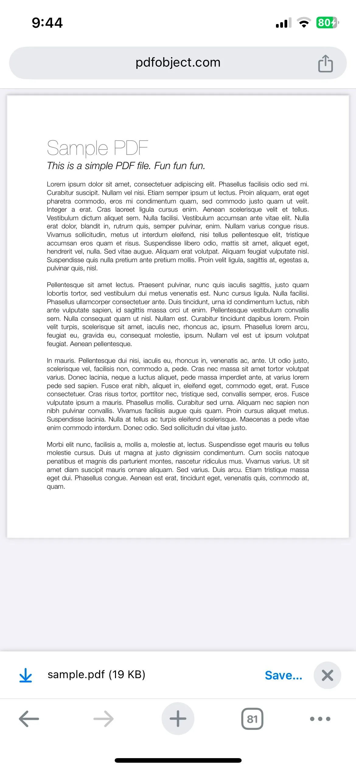 Màn hình Chrome trên iPhone hiển thị file PDF và tùy chọn lưu vào Google Drive