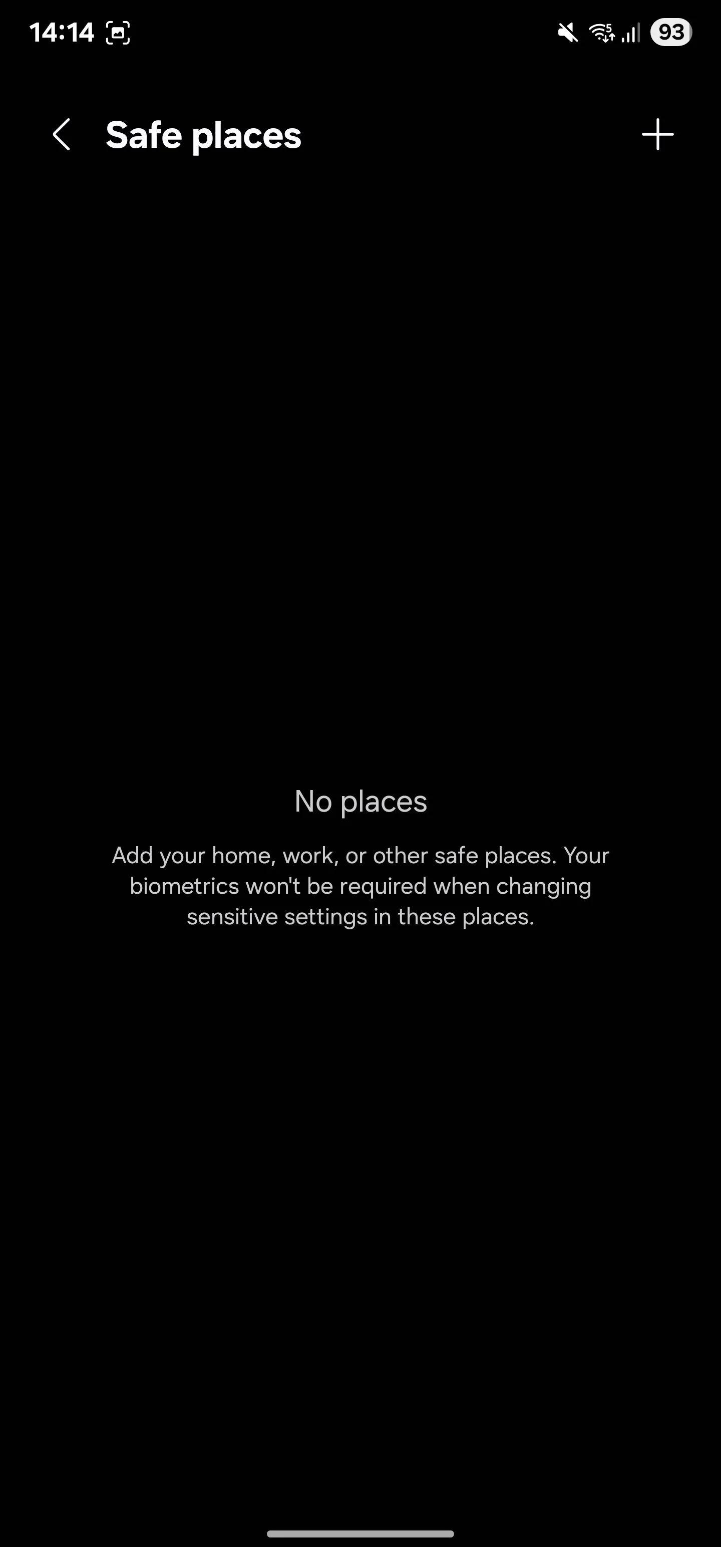Màn hình Địa điểm an toàn (Safe places) trong cài đặt Kiểm tra danh tính (Identity check)