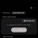 Màn hình giao diện chính của Samsung Quick Share hiển thị tùy chọn tạo mã QR và liên kết để chia sẻ file.