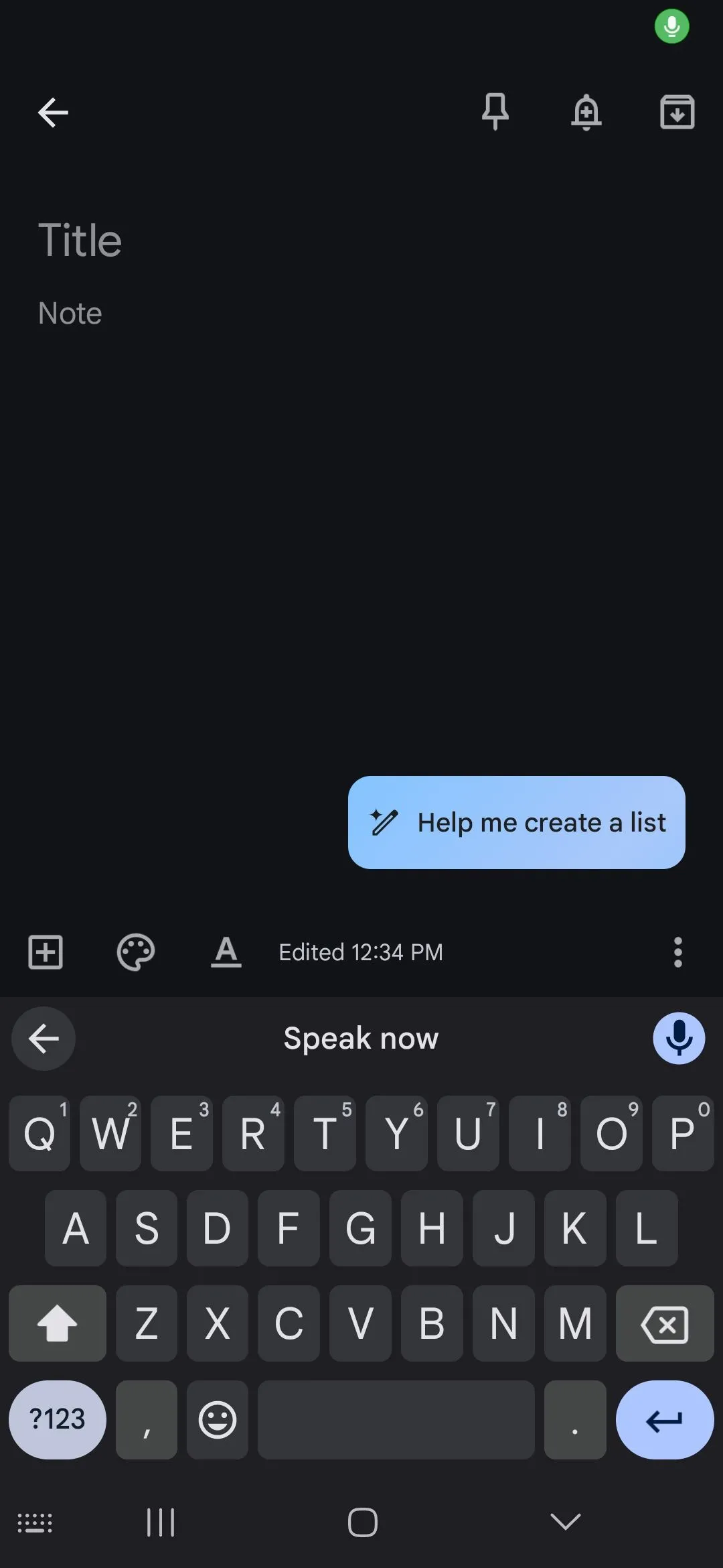 Màn hình Gõ bằng giọng nói của Google Keyboard hiển thị thông báo 'Nói ngay' sẵn sàng nhận lệnh.