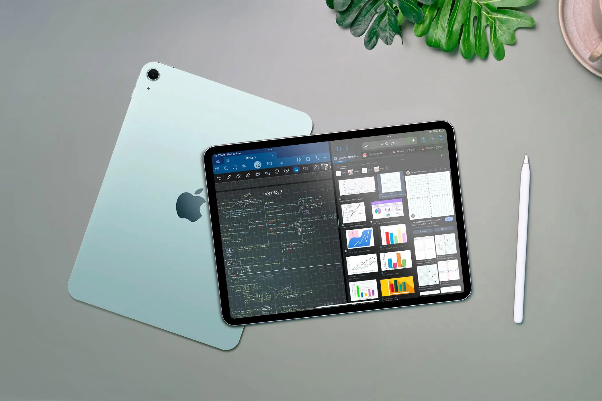 Màn hình iPad chia đôi hiển thị hai ứng dụng đang chạy, minh họa tính năng đa nhiệm nhưng chưa thực sự tối ưu như laptop