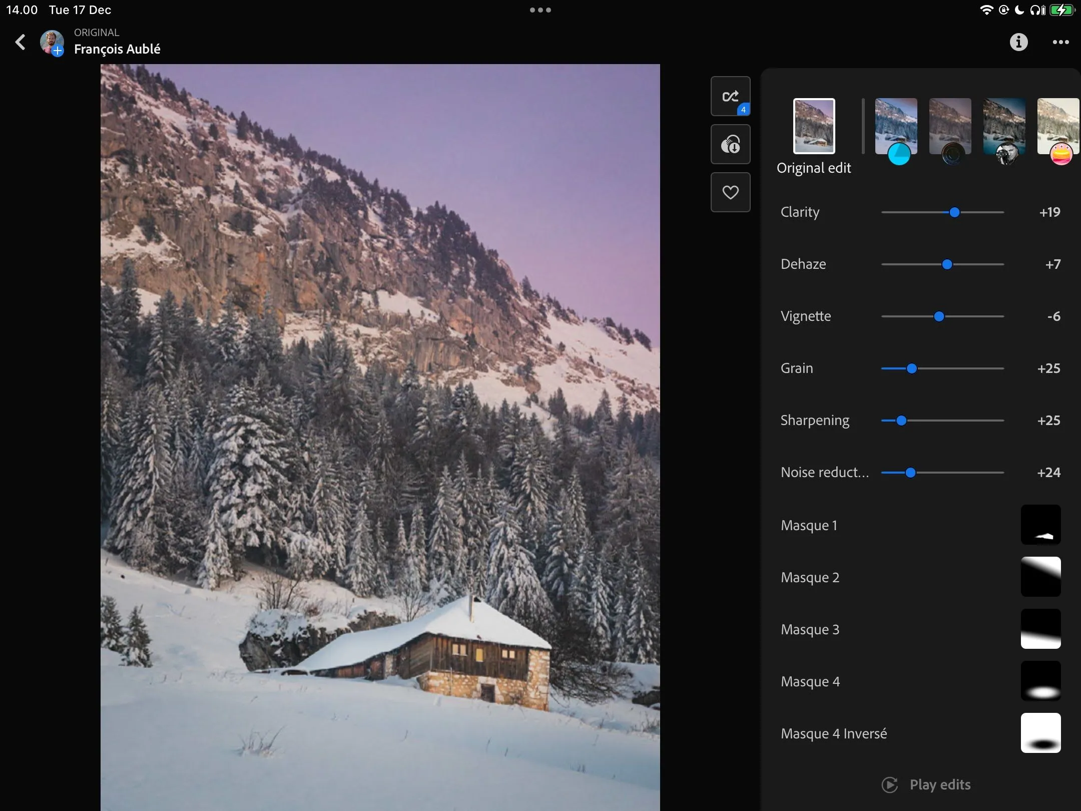 Màn hình iPad hiển thị ứng dụng Lightroom đang duyệt qua các bức ảnh, cho thấy khả năng chỉnh sửa ảnh chuyên nghiệp trên thiết bị di động.