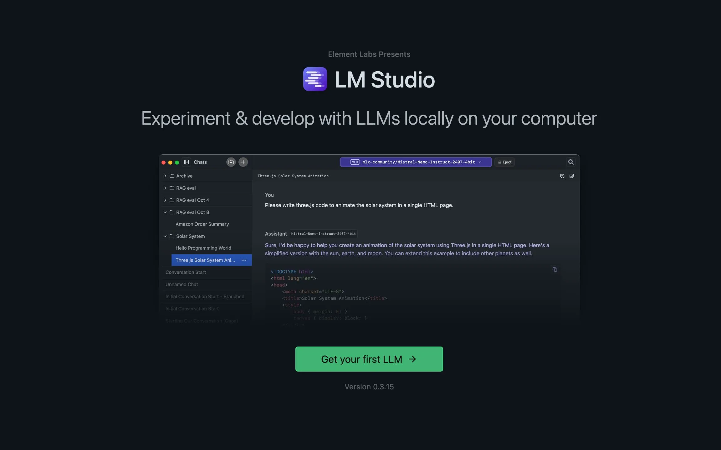 Màn hình khởi động của LM Studio, hướng dẫn người dùng cách bắt đầu chạy các mô hình ngôn ngữ lớn cục bộ