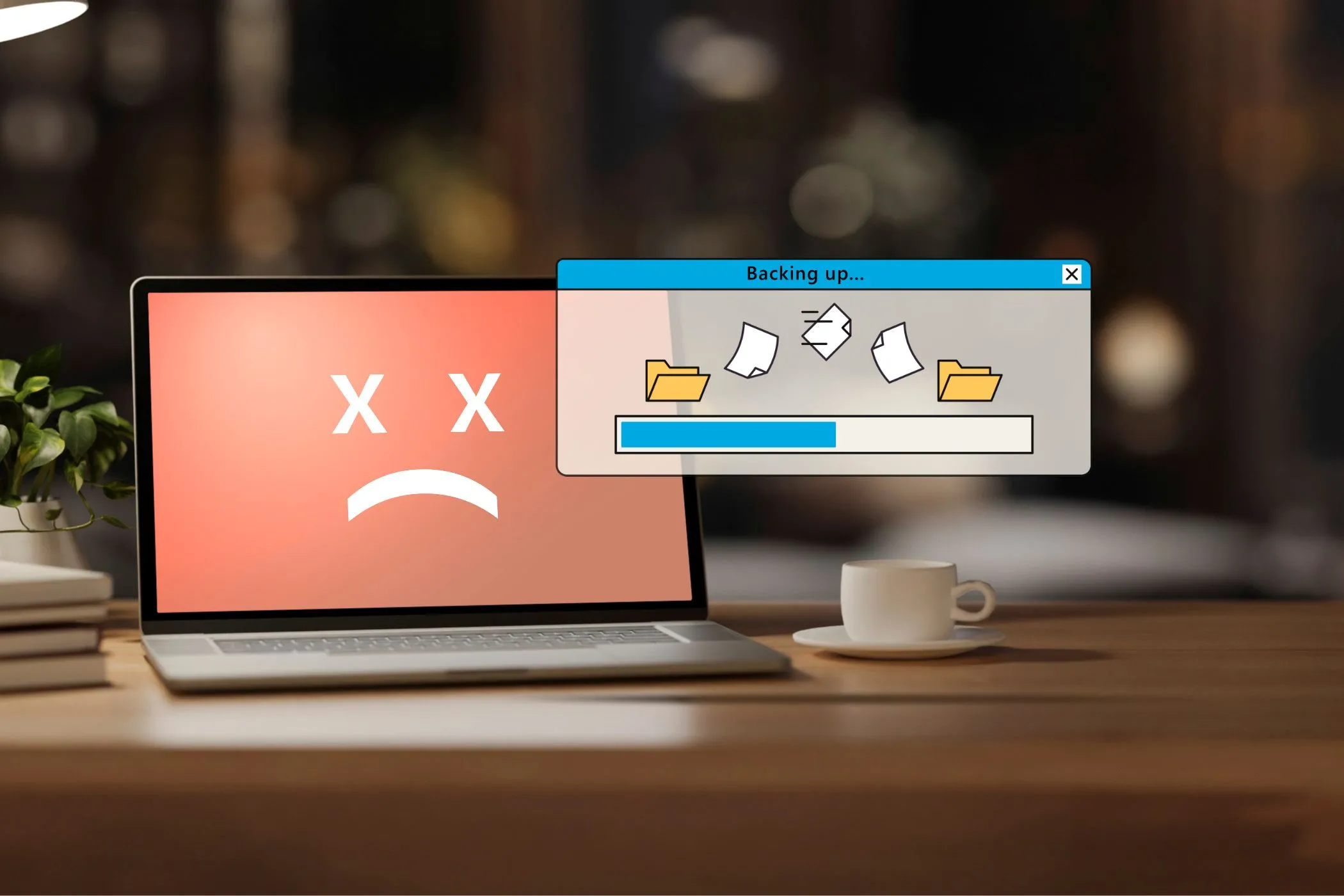 Màn hình laptop hỏng hiển thị cửa sổ sao lưu dữ liệu