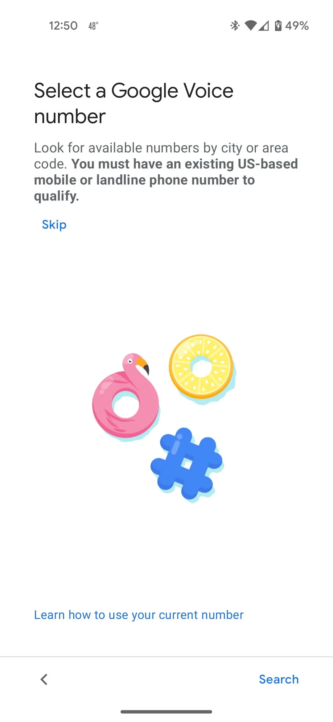 Màn hình lựa chọn số Google Voice mới trên ứng dụng Google Voice.