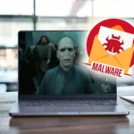Màn hình máy tính xách tay hiển thị cảnh báo mã độc Voldemort trên dark web, minh họa nguy cơ nhiễm virus khi truy cập nội dung độc hại.
