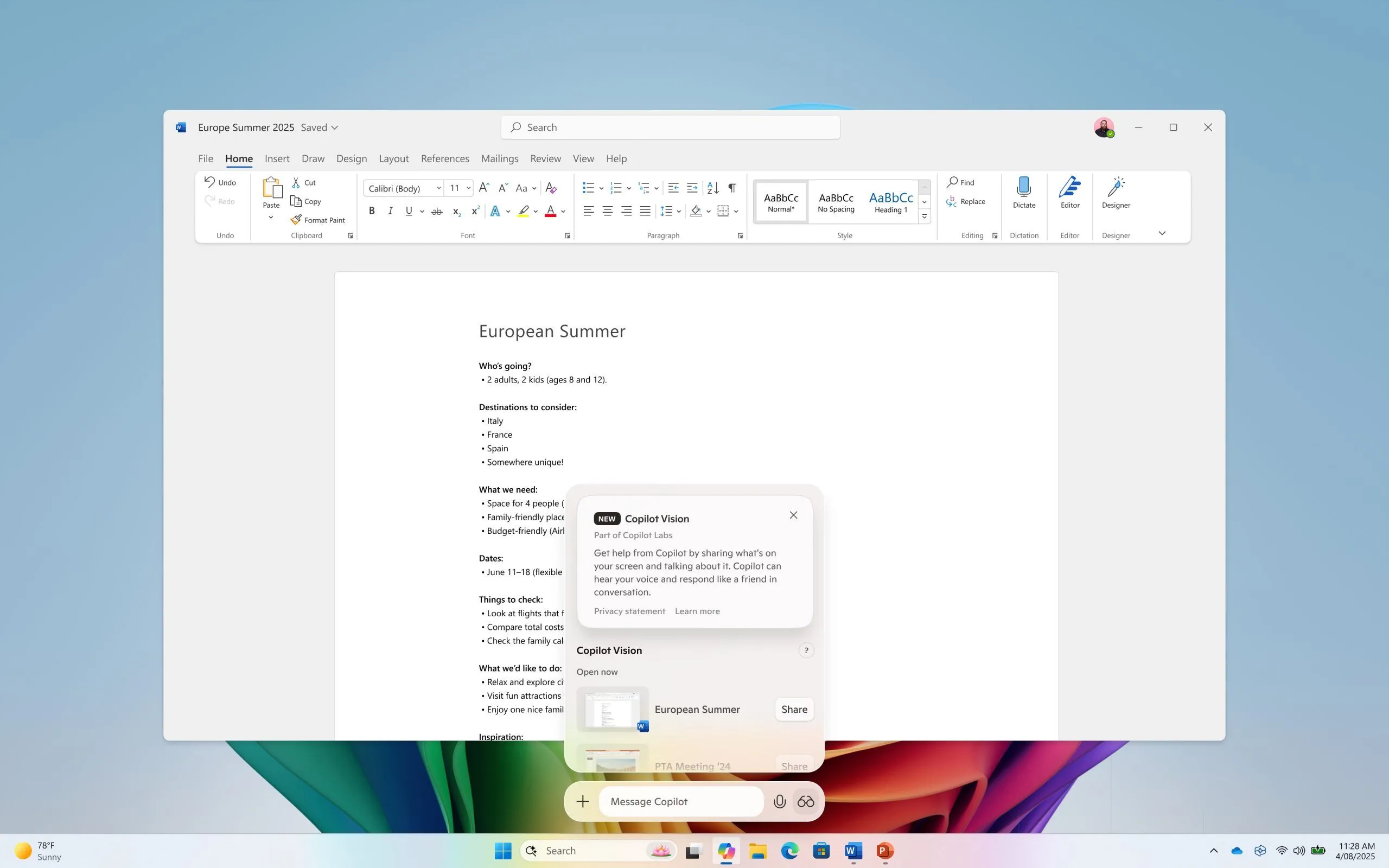 Màn hình minh họa tính năng Copilot Vision trên Windows với khả năng phân tích và tương tác với giao diện người dùng