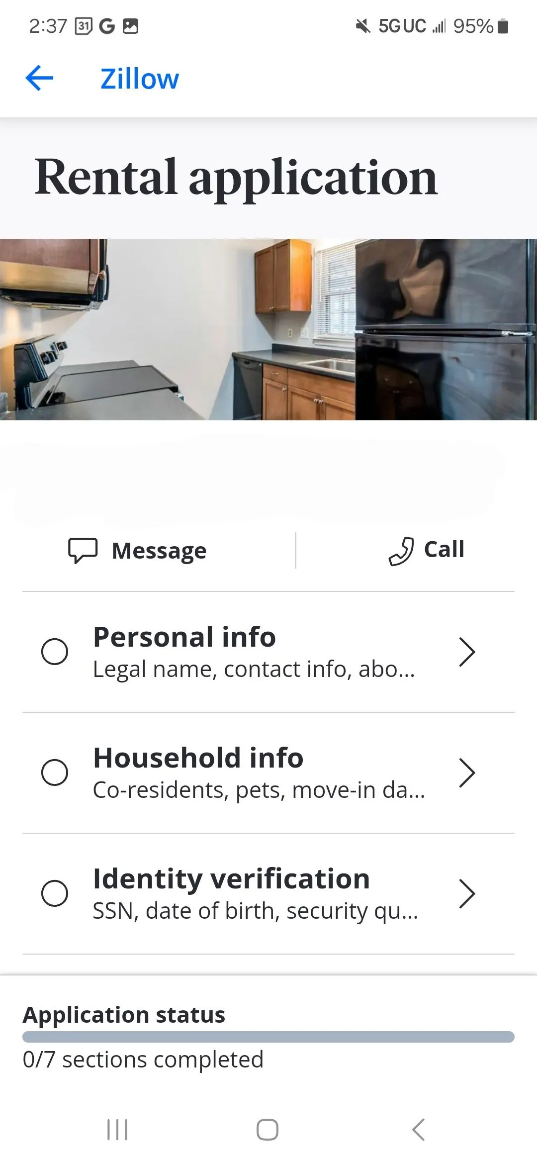 Màn hình nhập thông tin cá nhân và gia đình khi nộp đơn thuê nhà qua Zillow