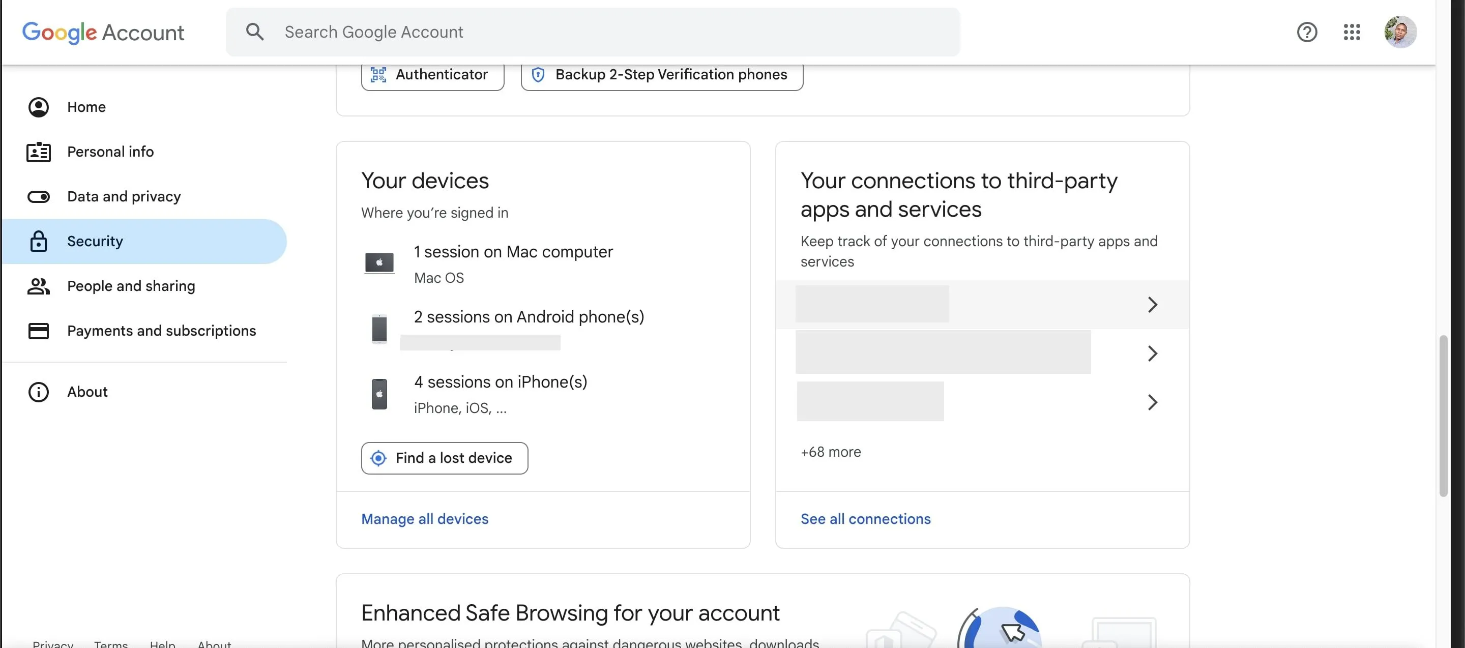 Màn hình quản lý thiết bị đã đăng nhập trên tài khoản Google, hỗ trợ kiểm tra và bảo mật tài khoản Gmail