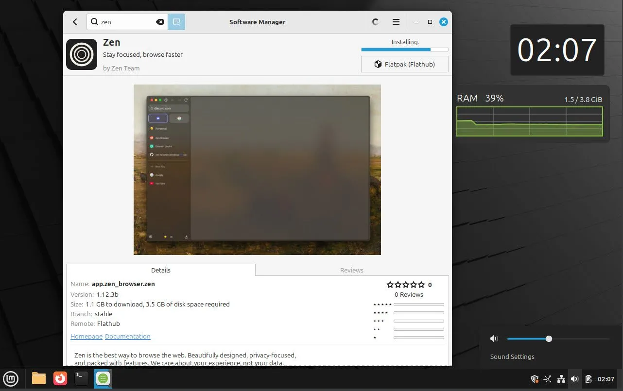 Màn hình Software Manager đang chạy trên Linux Mint, hiển thị kho ứng dụng tập trung và dễ sử dụng