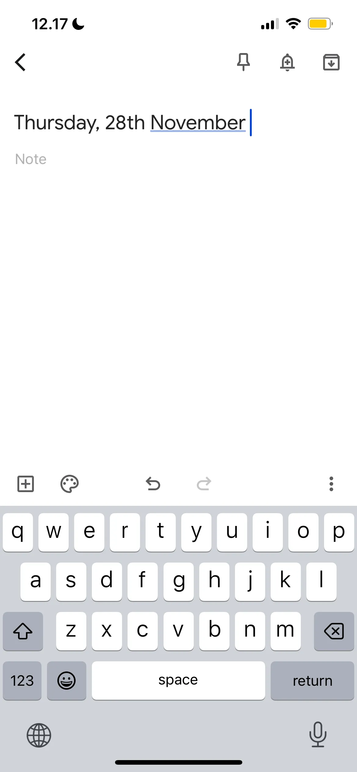 Màn hình thêm một ghi chú nhật ký mới trong Google Keep, thể hiện tính đơn giản và tiện lợi khi sử dụng ứng dụng để ghi lại suy nghĩ.