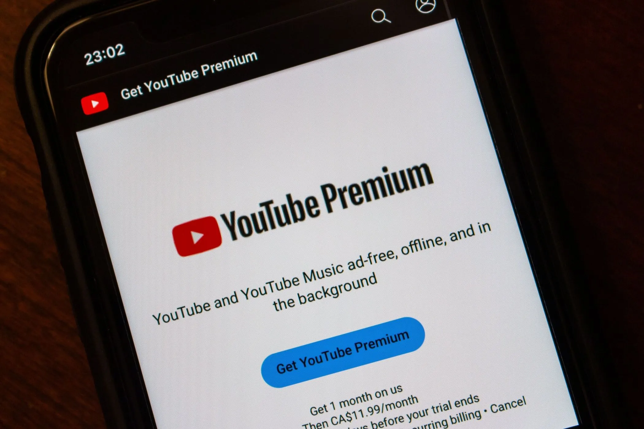 Màn hình thông tin YouTube Premium hiển thị trên iPhone, minh họa giao diện đăng ký thành công dịch vụ