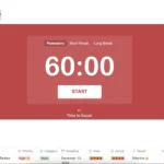 Màn hình ứng dụng Notion Pomodoro Tracker với thiết lập thời gian làm việc 60 phút