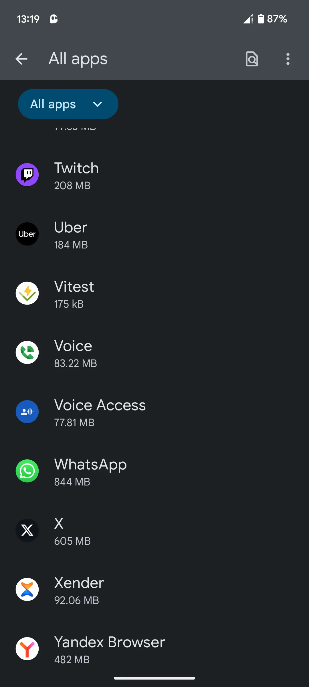 Màn hình xem tất cả ứng dụng đã cài đặt trên Android