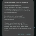 Màn hình yêu cầu cấp quyền trợ năng trong ứng dụng Action Notch trên Android.
