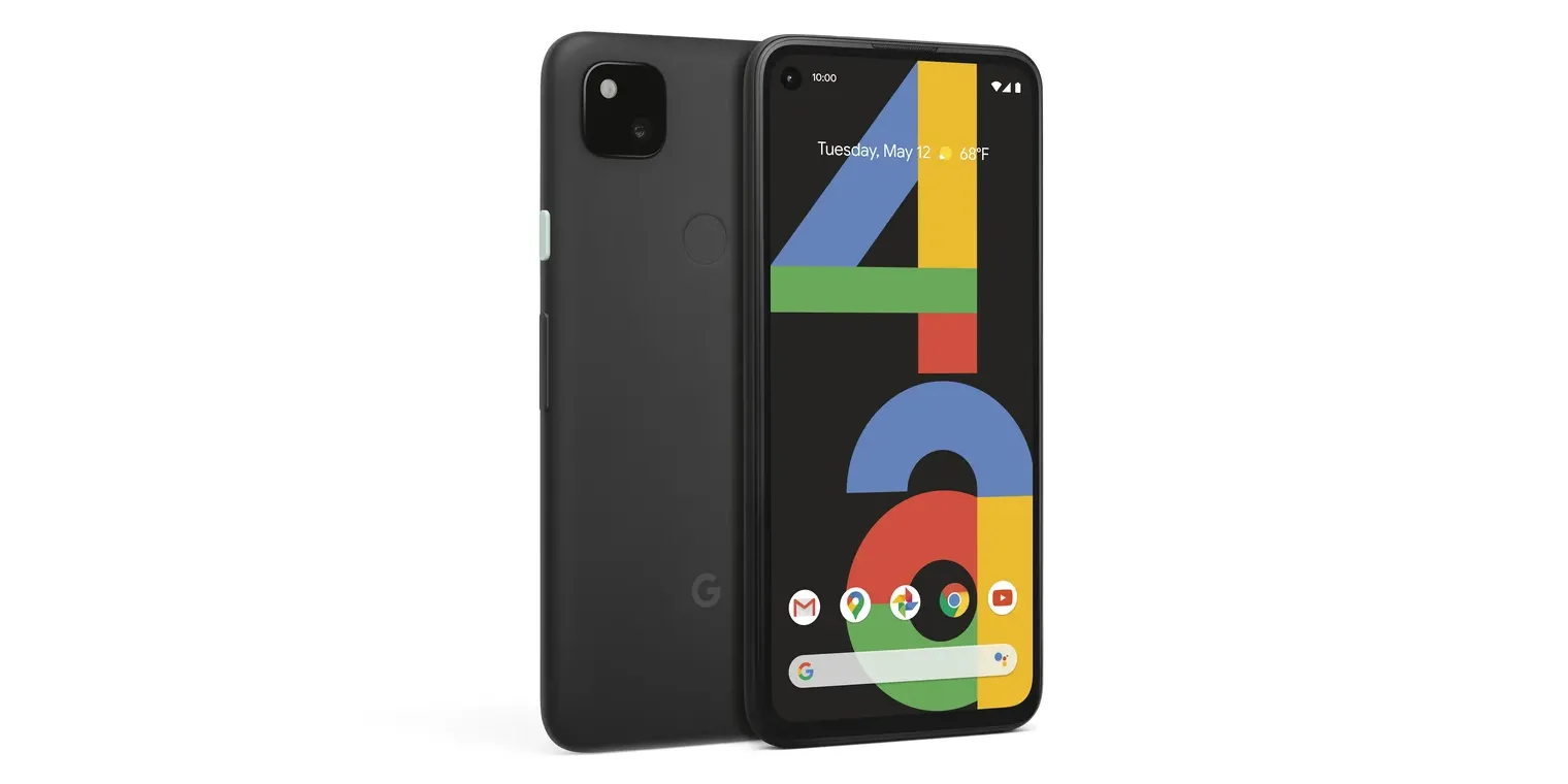 Mặt trước và mặt sau của điện thoại Google Pixel 4a màu đen
