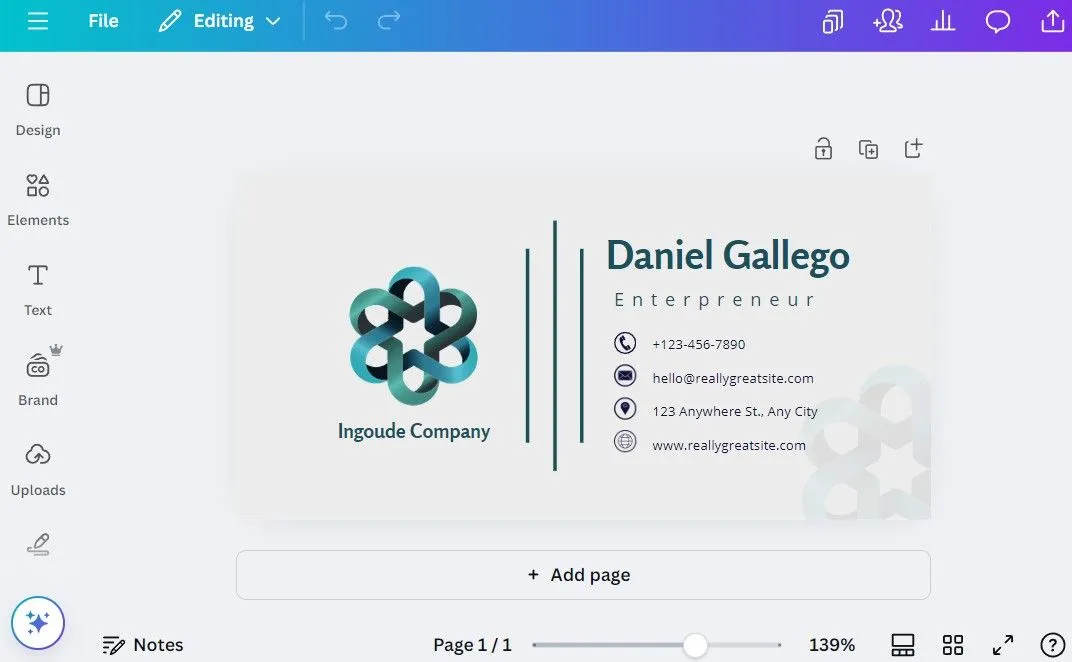 Mẫu chữ ký email chuyên nghiệp đang được chỉnh sửa trong ứng dụng Canva trên máy tính, giúp người dùng tạo ấn tượng qua email.