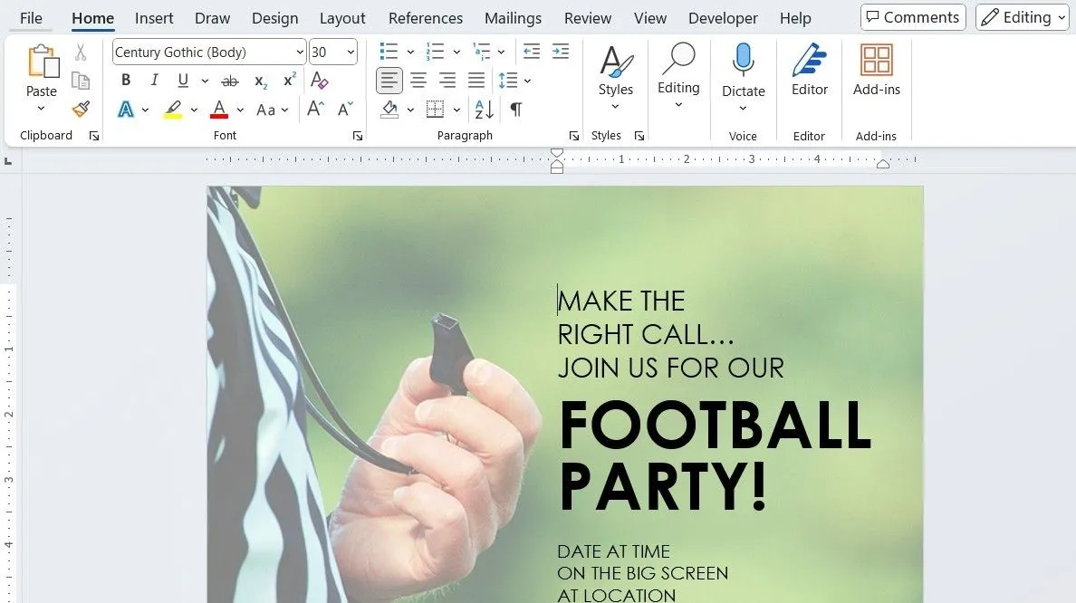 Mẫu tờ rơi quảng cáo tiệc bóng đá được thiết kế trong Microsoft Word