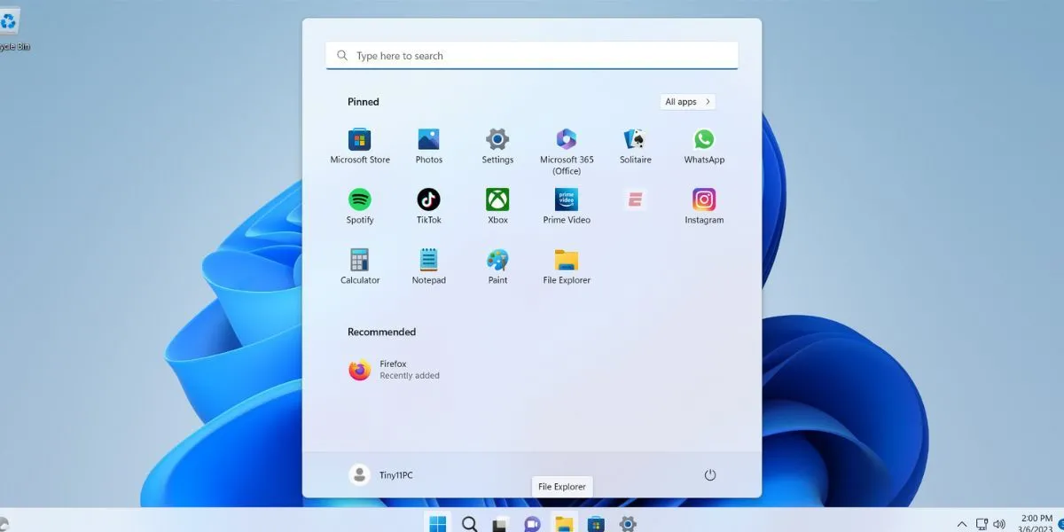 Máy tính cài đặt Tiny11 OS