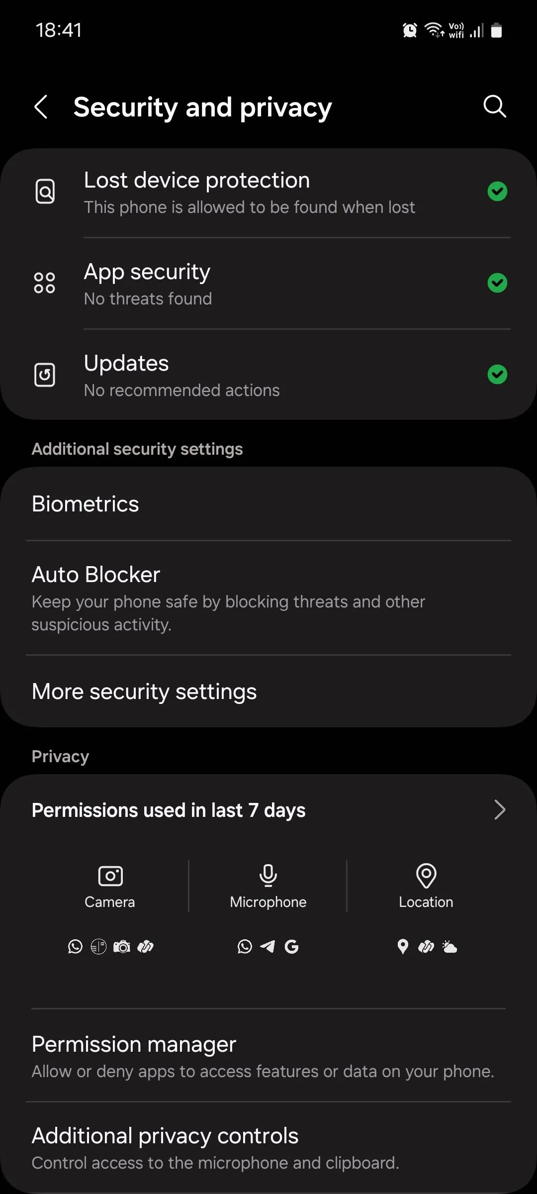 Menu Bảo mật và quyền riêng tư trên Samsung One UI