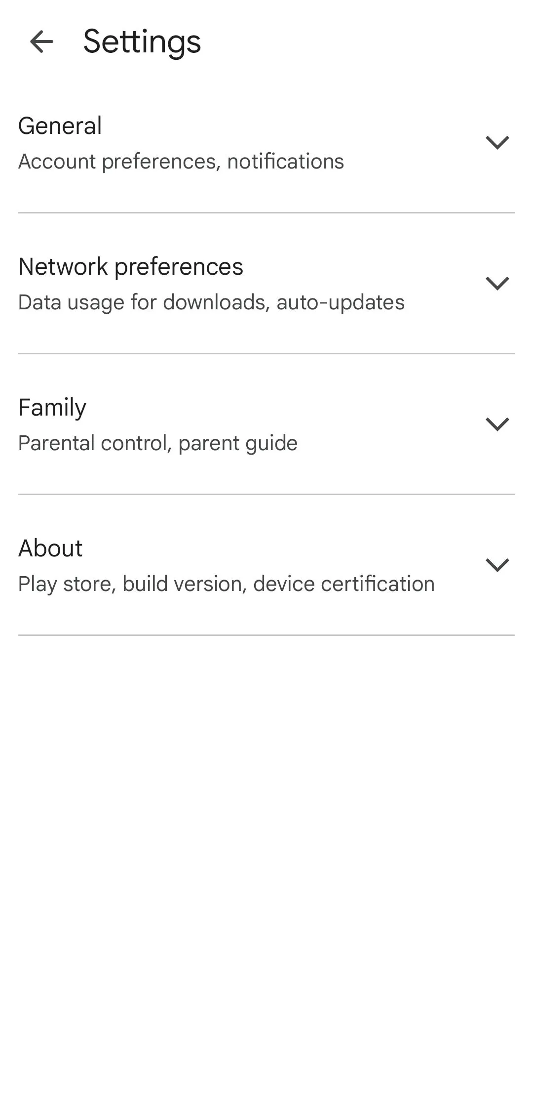 Menu cài đặt Google Play Store trên Android, nơi tìm thấy Family Library
