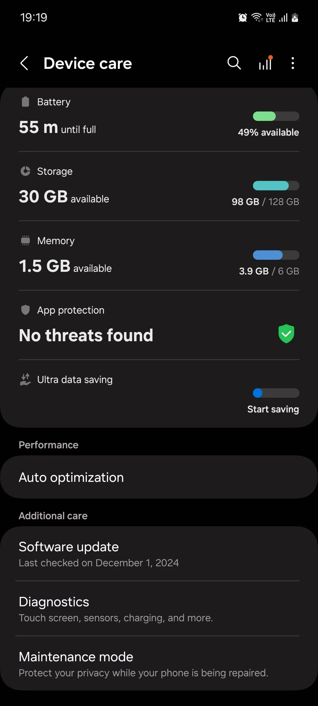 Menu Chăm sóc thiết bị Samsung One UI để tối ưu hóa tự động