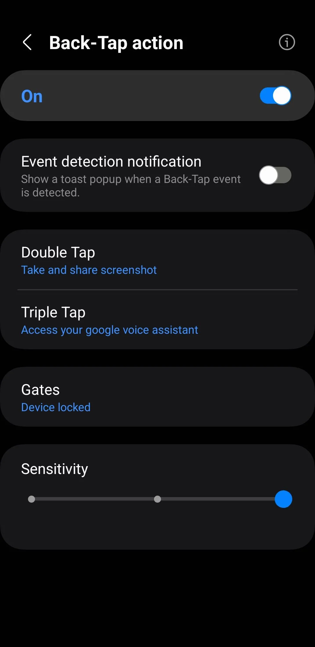 Menu hành động gõ mặt lưng điện thoại Samsung Galaxy với RegiStar