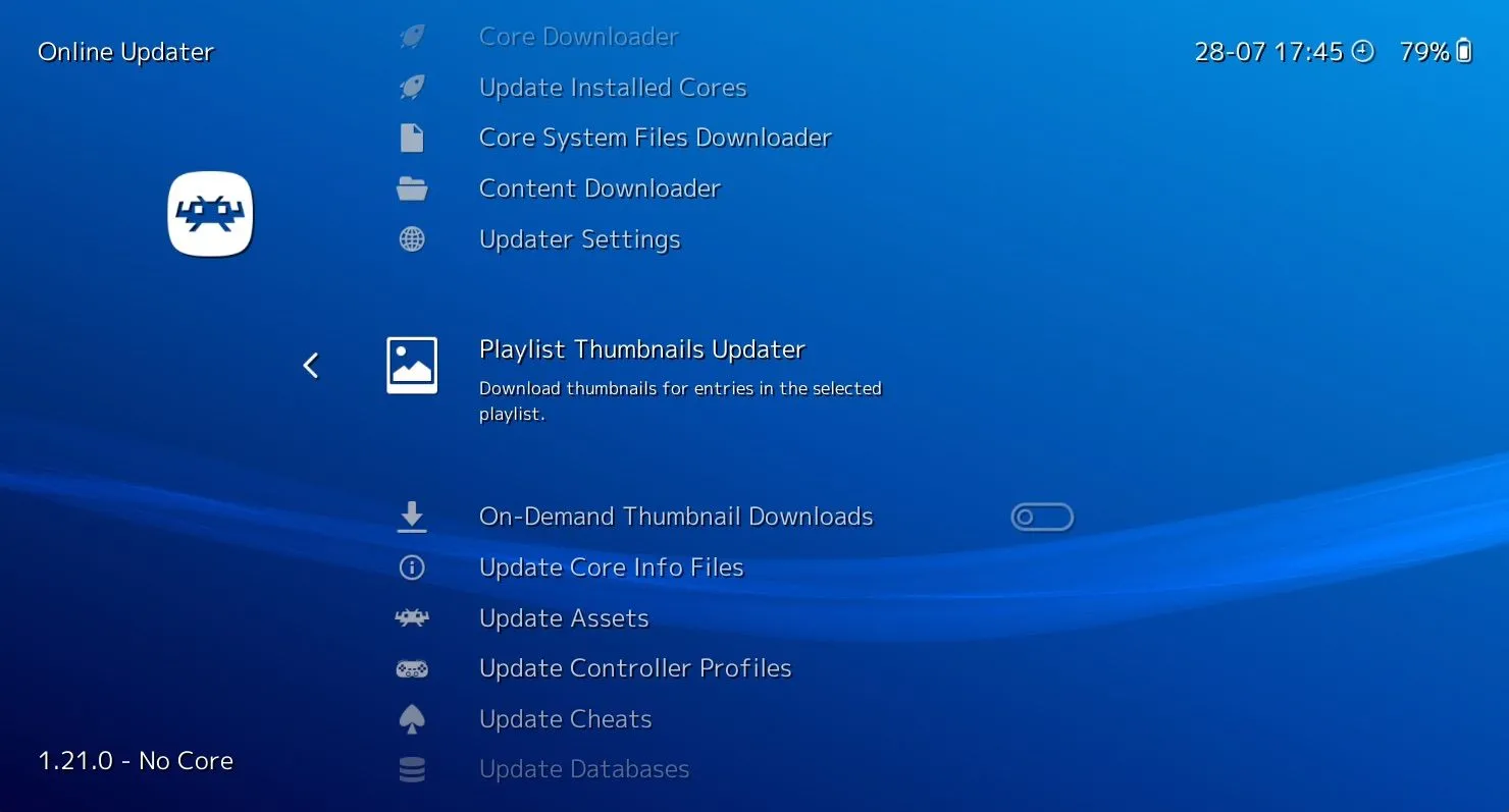 Menu Online Updater của RetroArch cho phép tải ảnh bìa cho game
