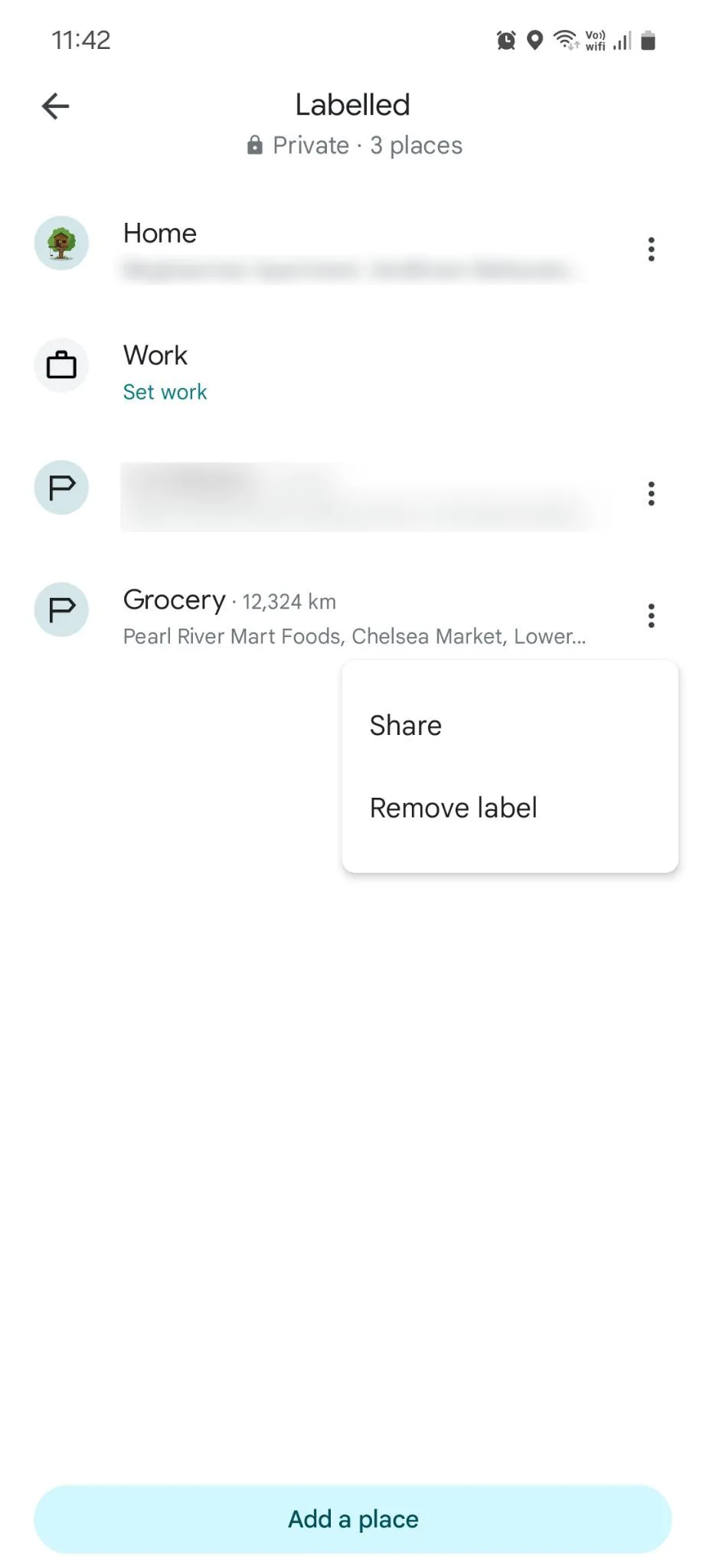 Menu quản lý các địa điểm đã gắn nhãn trên Google Maps