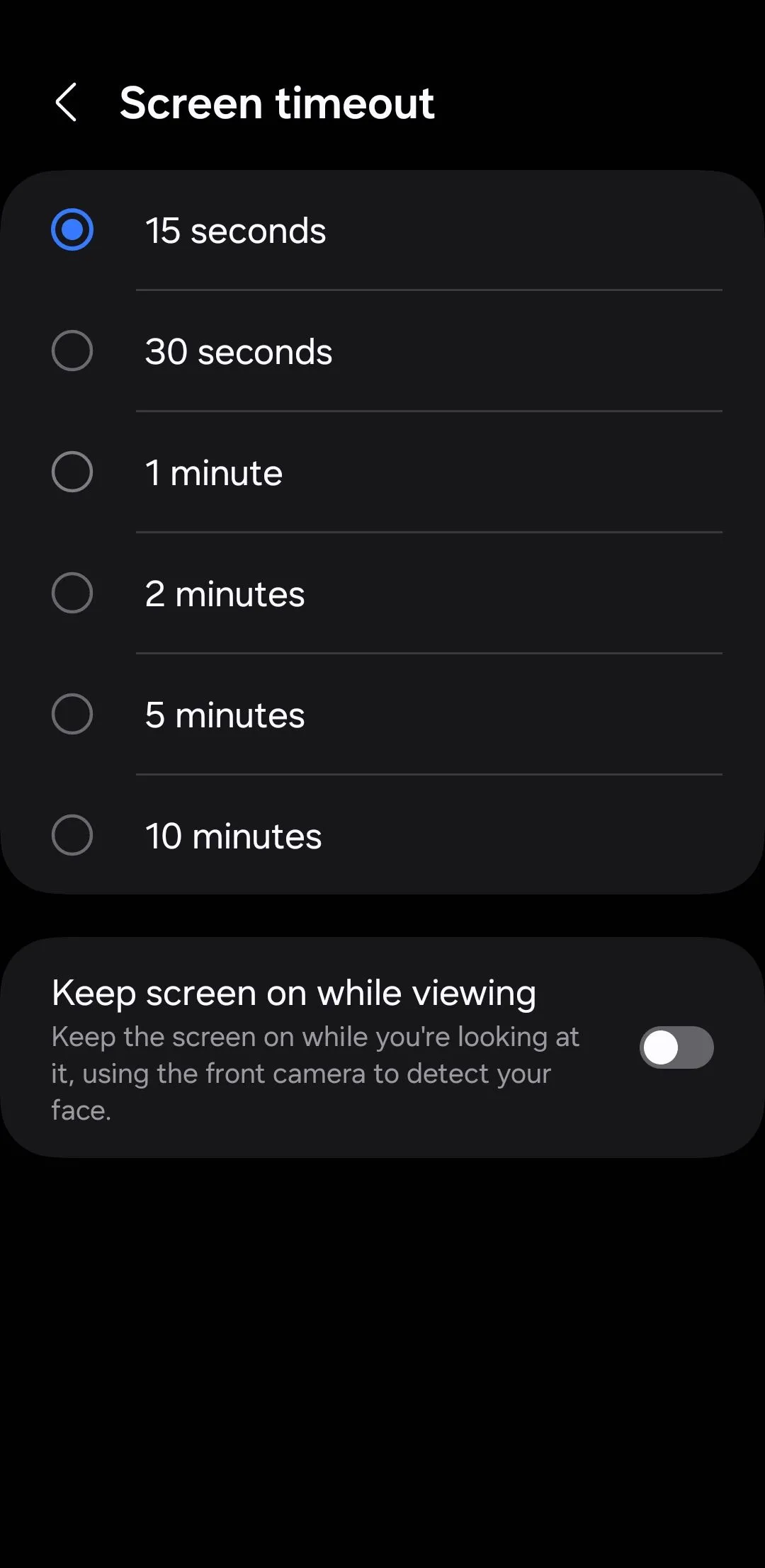 Menu thời gian sáng màn hình trên Android