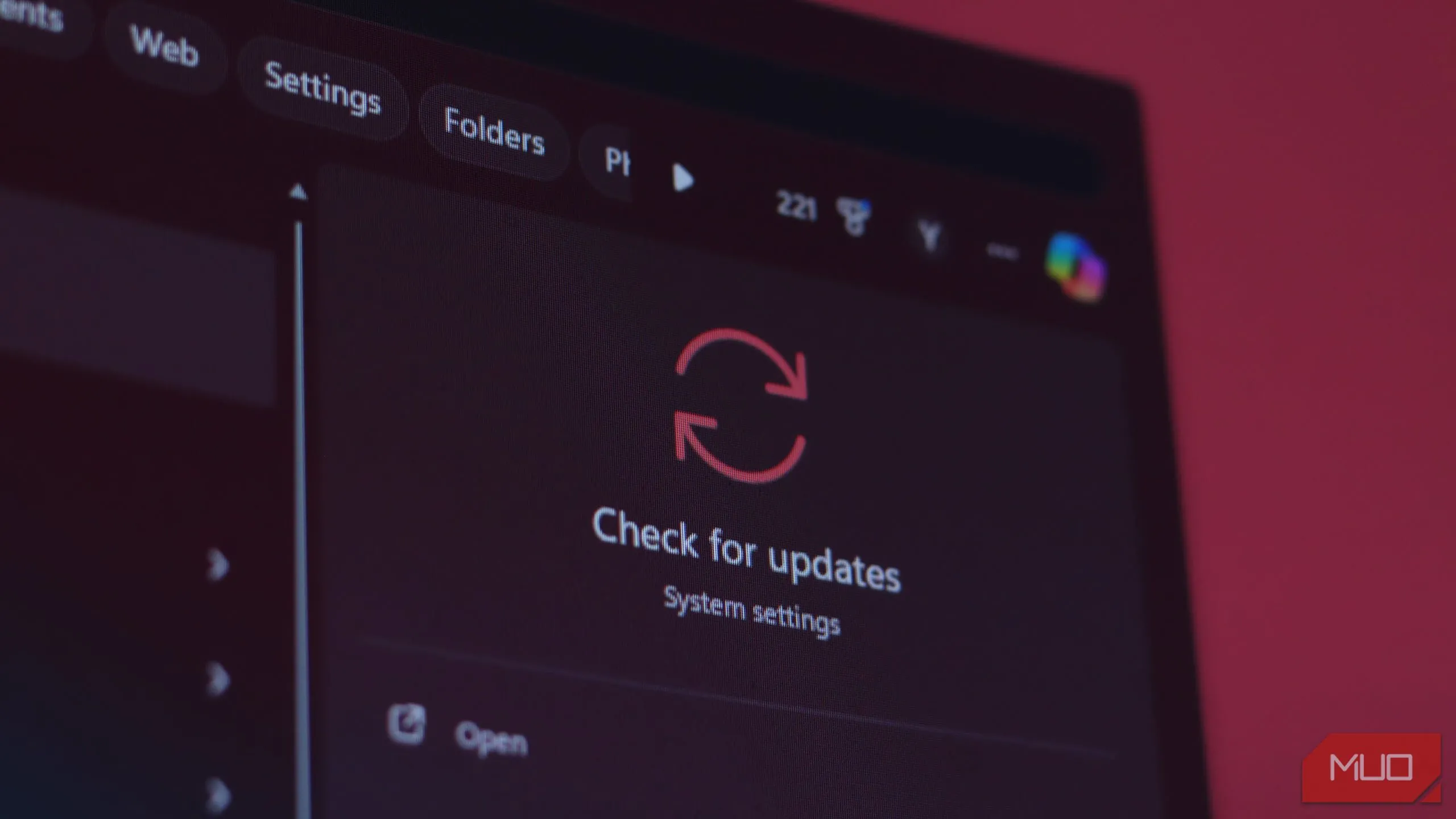 Menu tìm kiếm Windows Update