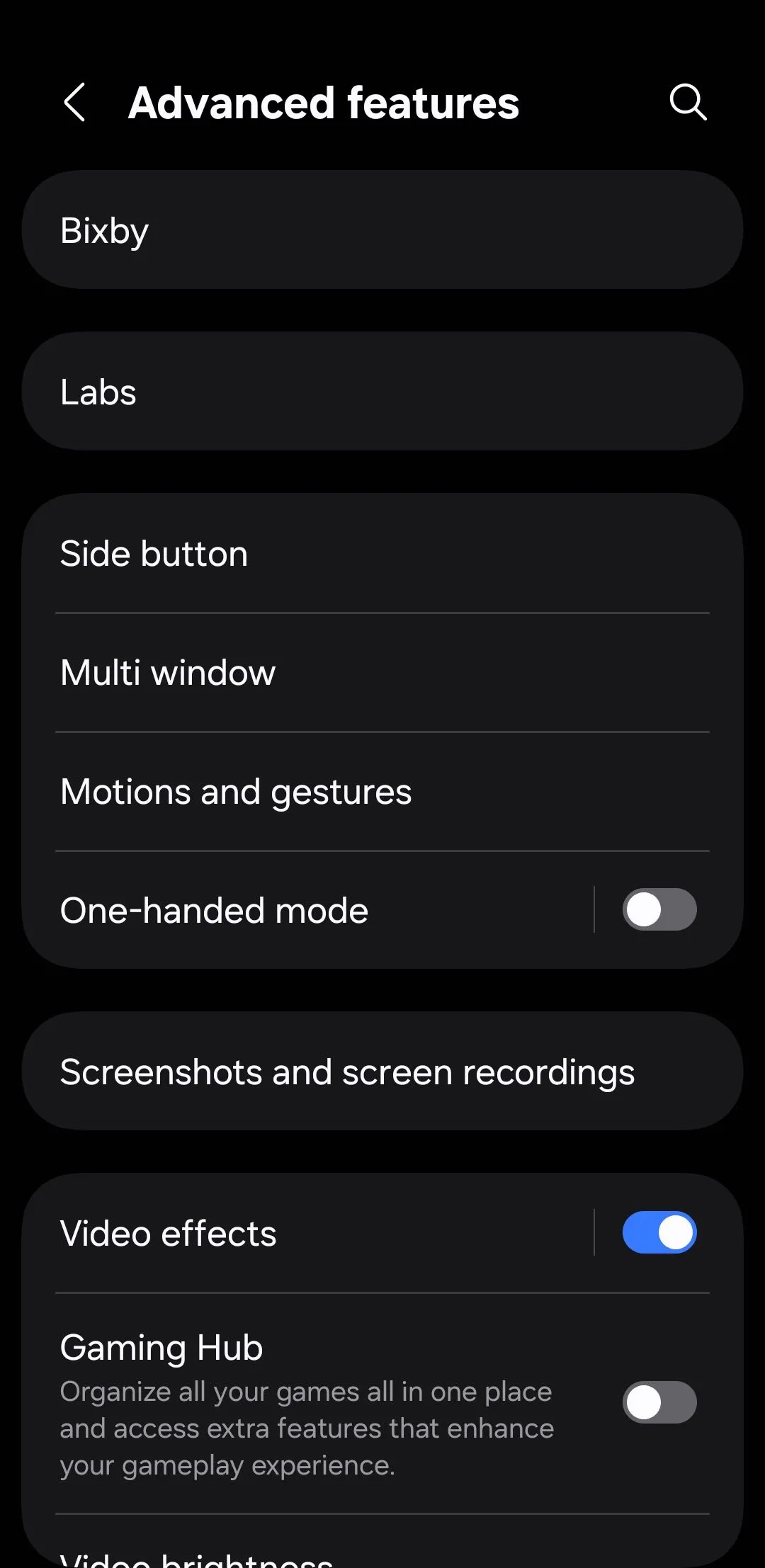 Menu tính năng nâng cao trên điện thoại Android