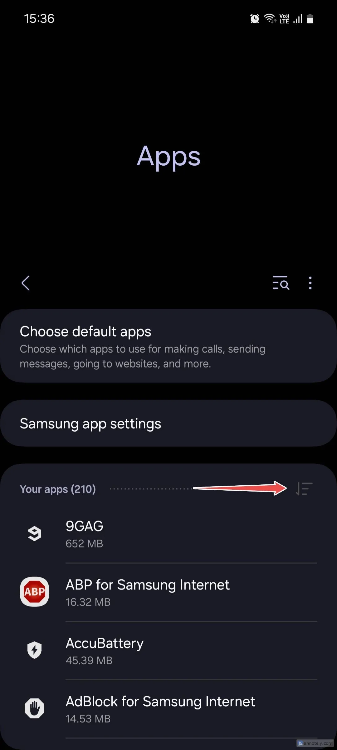 Menu Ứng dụng trên Samsung One UI
