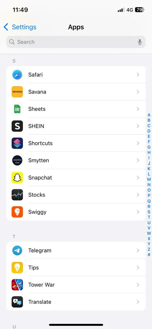 Menu Ứng dụng trong Cài đặt iPhone để điều chỉnh Safari
