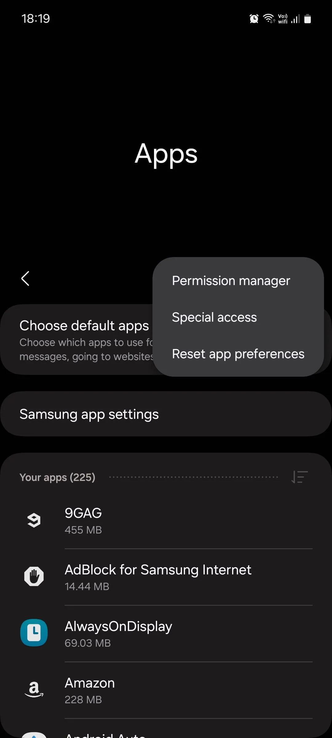 Menu Ứng dụng trong Samsung Galaxy One UI hiển thị các tùy chọn quản lý ứng dụng