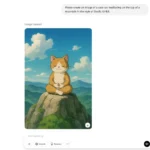 Mèo dễ thương ngồi thiền trên đỉnh núi theo phong cách Studio Ghibli do ChatGPT GPT-4o tạo ra