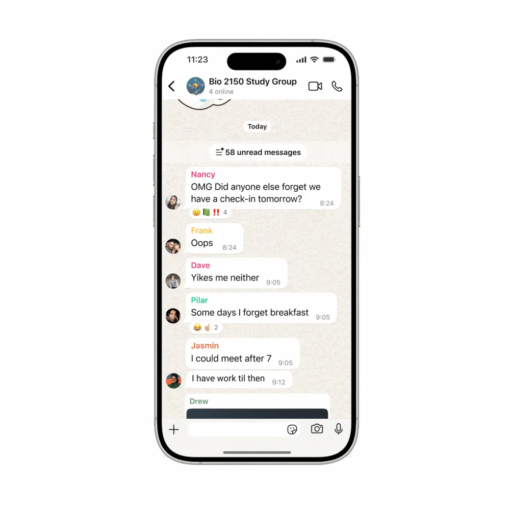 Meta AI tóm tắt tin nhắn chưa đọc trên WhatsApp với giao diện Summarize Privately