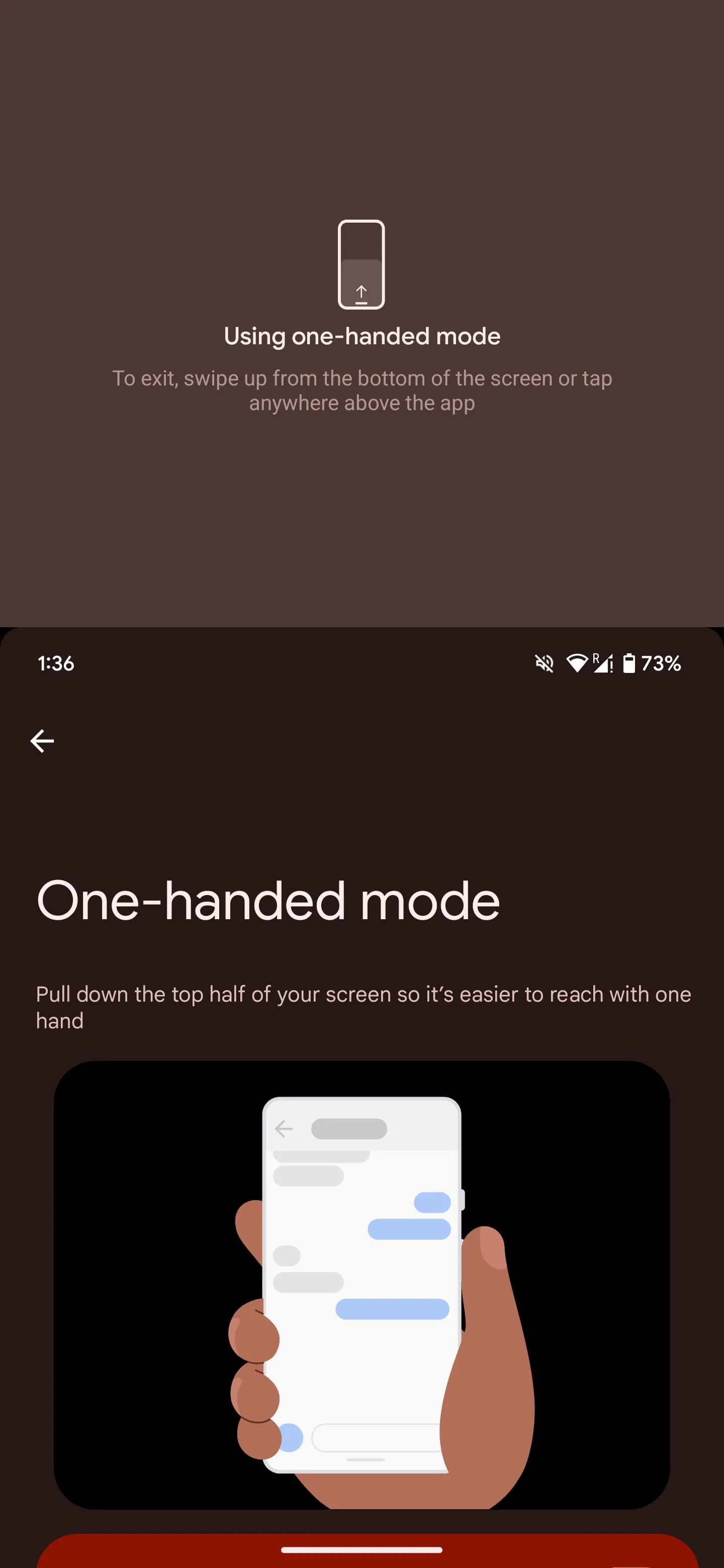 Minh họa cử chỉ vuốt xuống từ cạnh dưới màn hình Android để kích hoạt Chế độ Một tay (One-Handed Mode), giúp người dùng dễ dàng thao tác trên điện thoại màn hình lớn chỉ bằng một tay.